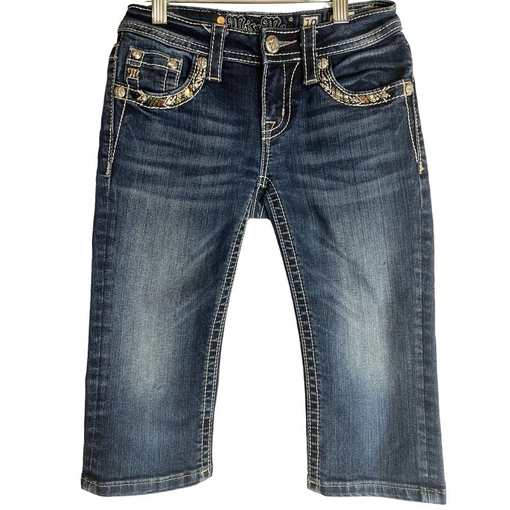 Miss Me 10 Denim Jean Cuffed Capri Embellished PantGirls